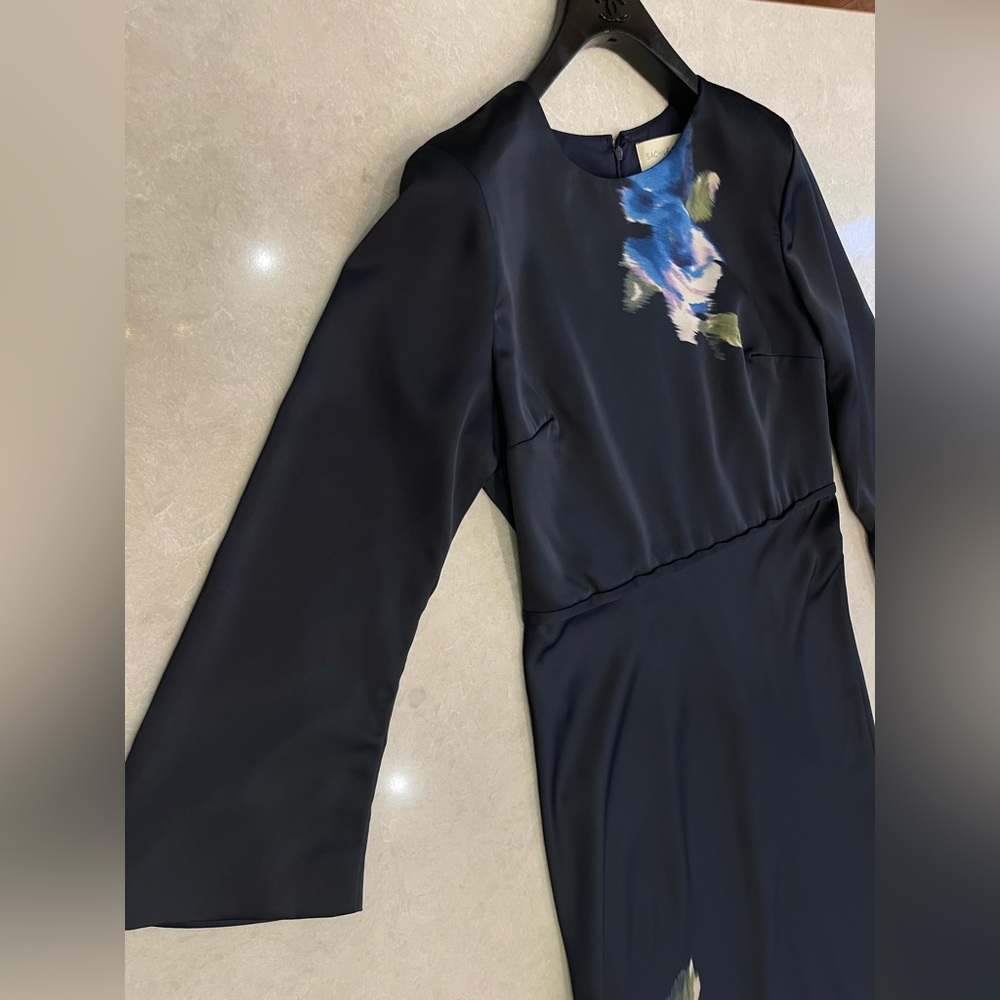 Sachin & Babi Alex Gown in Midnight Corsage Navy Blue Floral Satin Dress Size 14 - Picture 16 of 17
